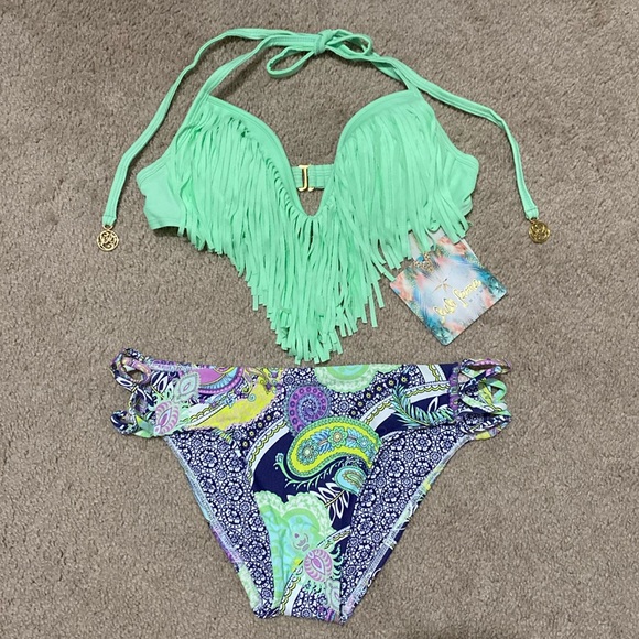 Luli Fama Cosita Buena Fringe Plunge Push Up Top And Dynasty Full Bottom Size XS - Picture 1 of 15